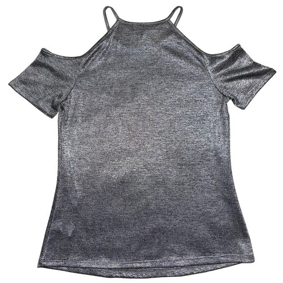 Jennifer Lopez Womens Top Size Extra Small XS Silver Metallic Cold Shoulder - Picture 2 of 5